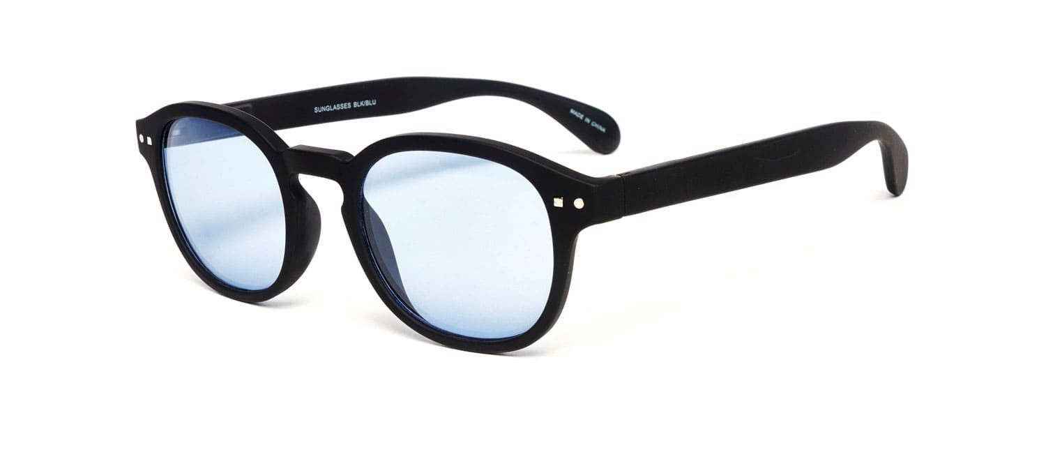 Black light blue lenses lenses model 2 sun glasses side