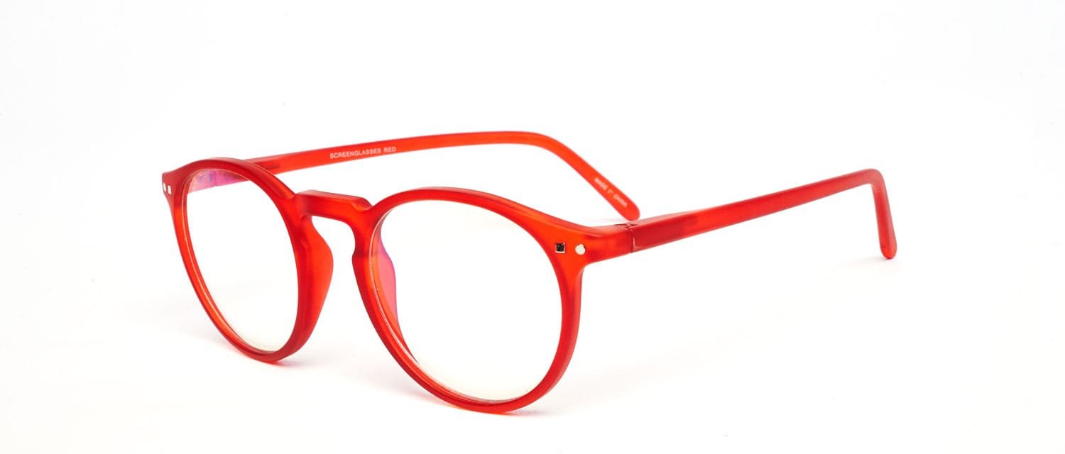 Red model 3 reading glasses side
